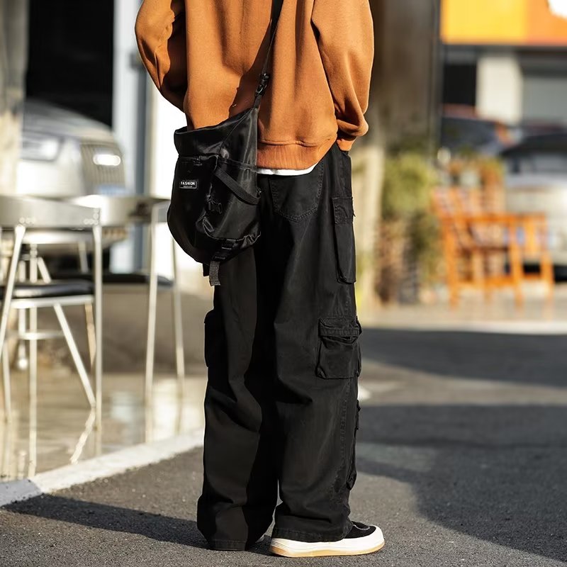 Street Popular White Multi-pocket Overalls Men's Harajuku Style Loose Casual Pants High Street Retro Women’s Slacks Trousers