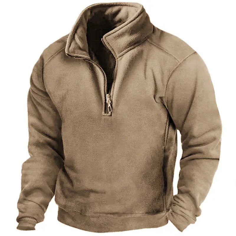 FORUWISH  -  2024 Mens Half-Zip Sweatshirts Autumn Male Stand Collar Loose Solid Color Pullover New Man Trend Casual Army Green Hoodies