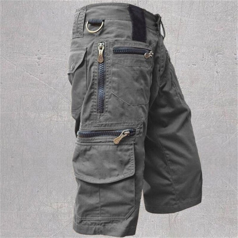 Summer Men's Military Cargo Shorts Multi Pocket Army Tactical Cropped Trousers Casual Cotton Loose Overalls Long Length Shorts