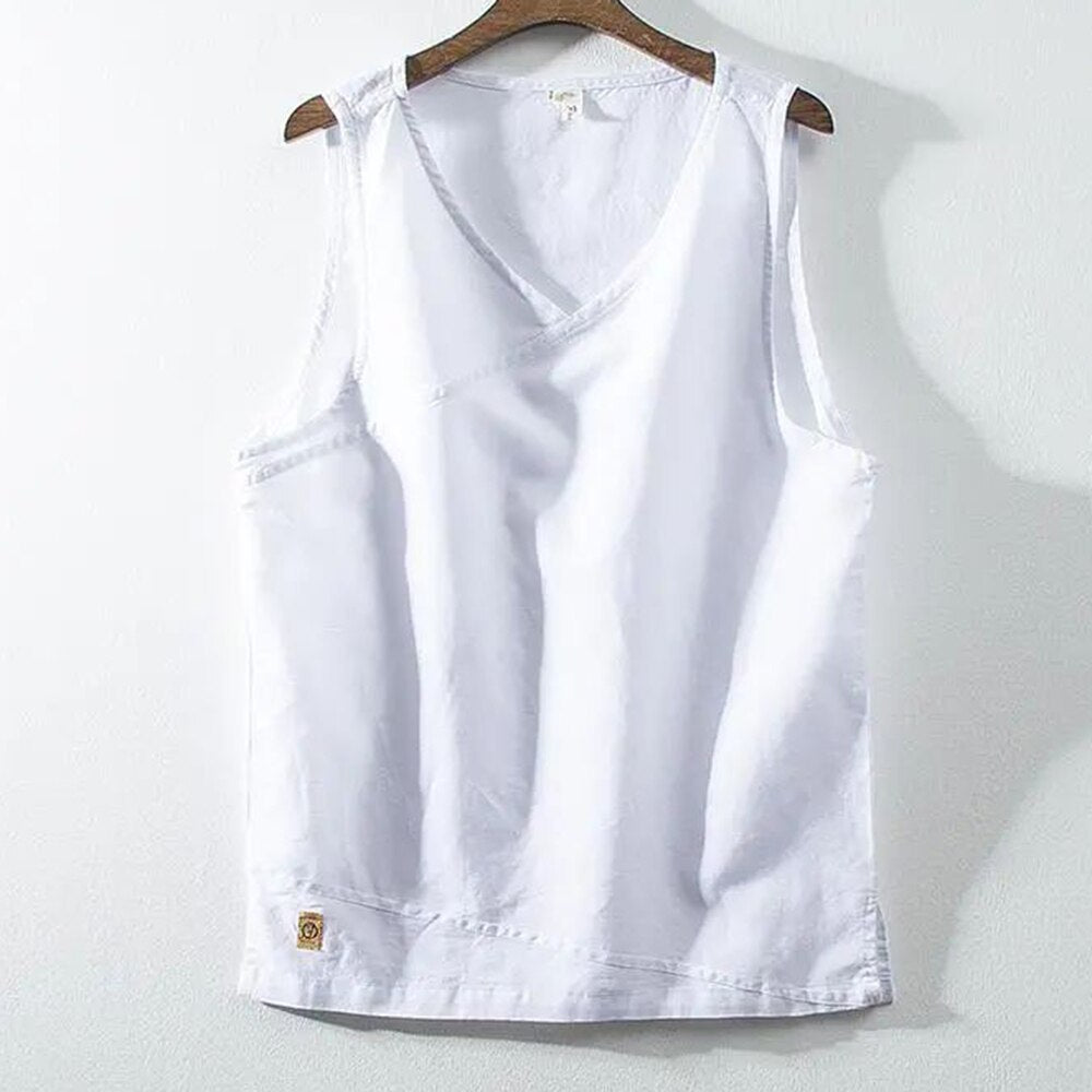 Summer Linen Vest Men's Loose Vest Retro Chinese Style Comfortable Vest Top V-neck Sleeveless Waistcoat Men's Clothing