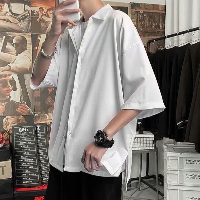 Spring Summer Fashion Men's Solid Casual Loose T-Shirt Cool Trendy Guy Long Sleeve Soft Drape Solid Loose Button