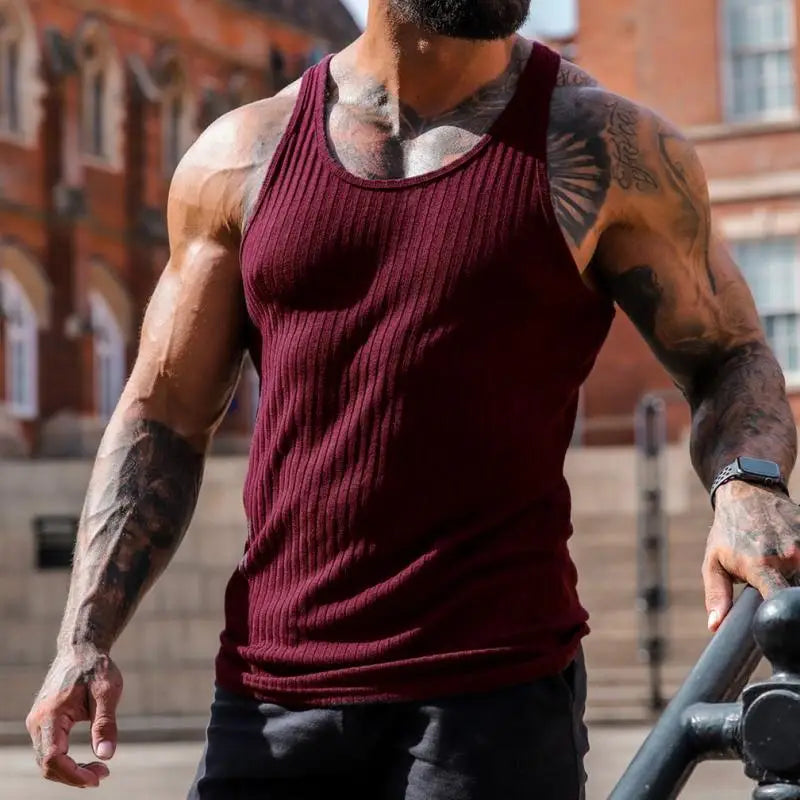 Men's Sleeveless Tack Tops Summer Knitted O-Neck Solid Fitness Sports Slim Stretch Vests Men Running Tees Vest Man Plus Size 5XL