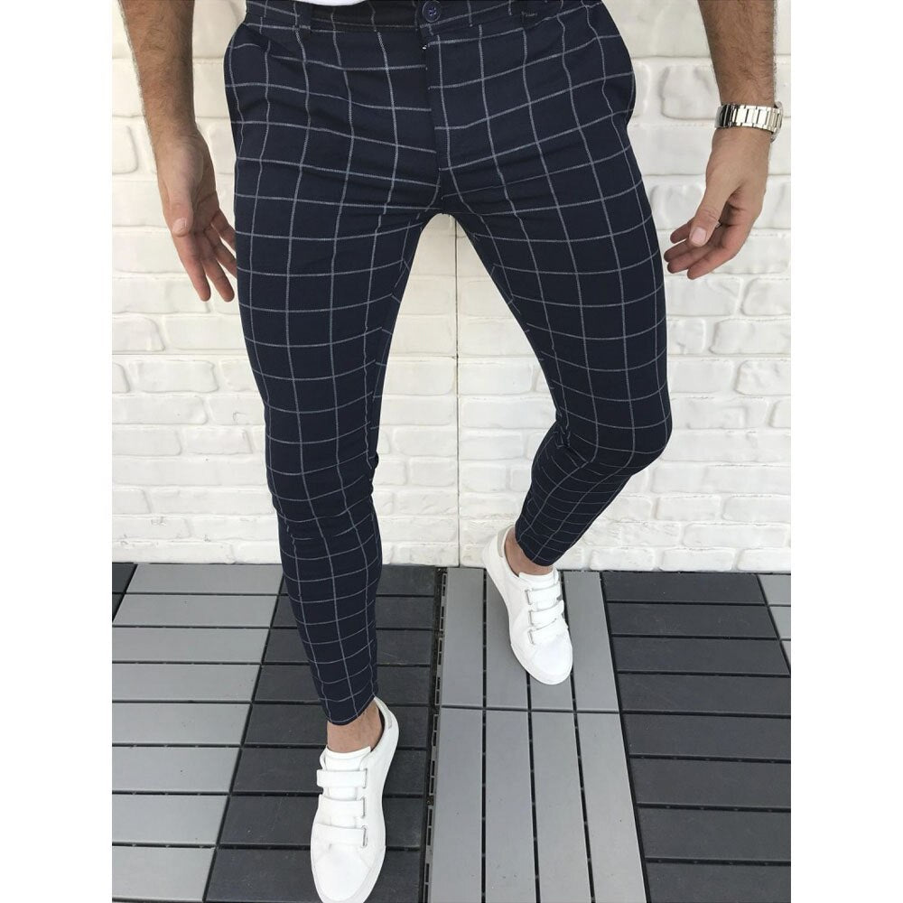 Plaid Men Pants Skinny Pants Men's Clothing Pantalon Trousers Pencil Pants Men's Ropa Hombre Streetwear Men Smart Casual Pants