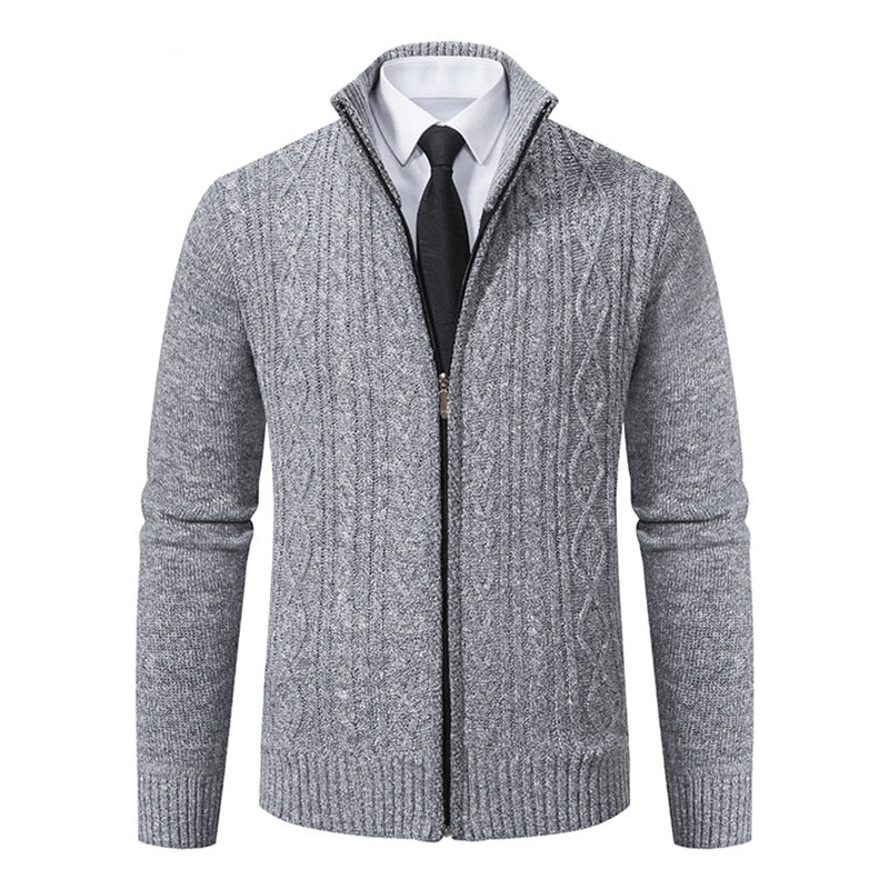 New Winter Thick Warm Cardgian Men Smart Casual Knitted Sweatercoat Jackets Mens Slim Solid Color Stand Collar Knitting Cardigan