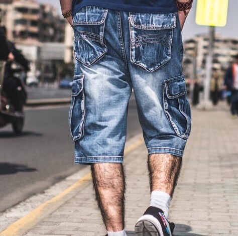 Plus Size Mens Loose Baggy Denim Shorts Fashion Streetwear Hip Hop Skateboard Cargo Jeans Short for Male Straight Short Pants