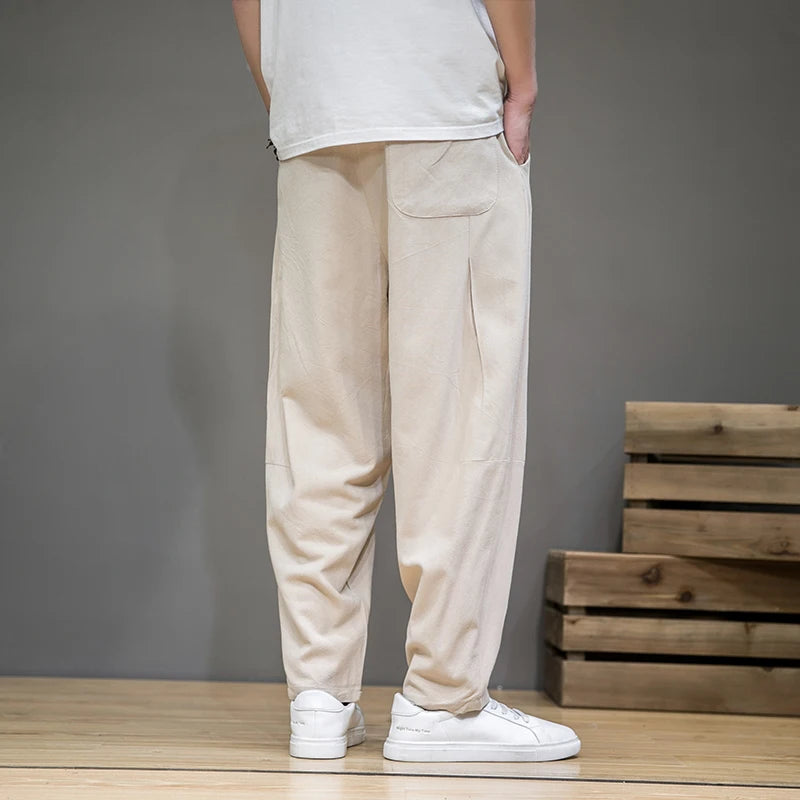 FORUWISH  -  Spring Cotton Linen Pants Men Elastic Waist Casual Harem Pant Loose Sweatpants Traditional Chinese Trousers pantalons homme