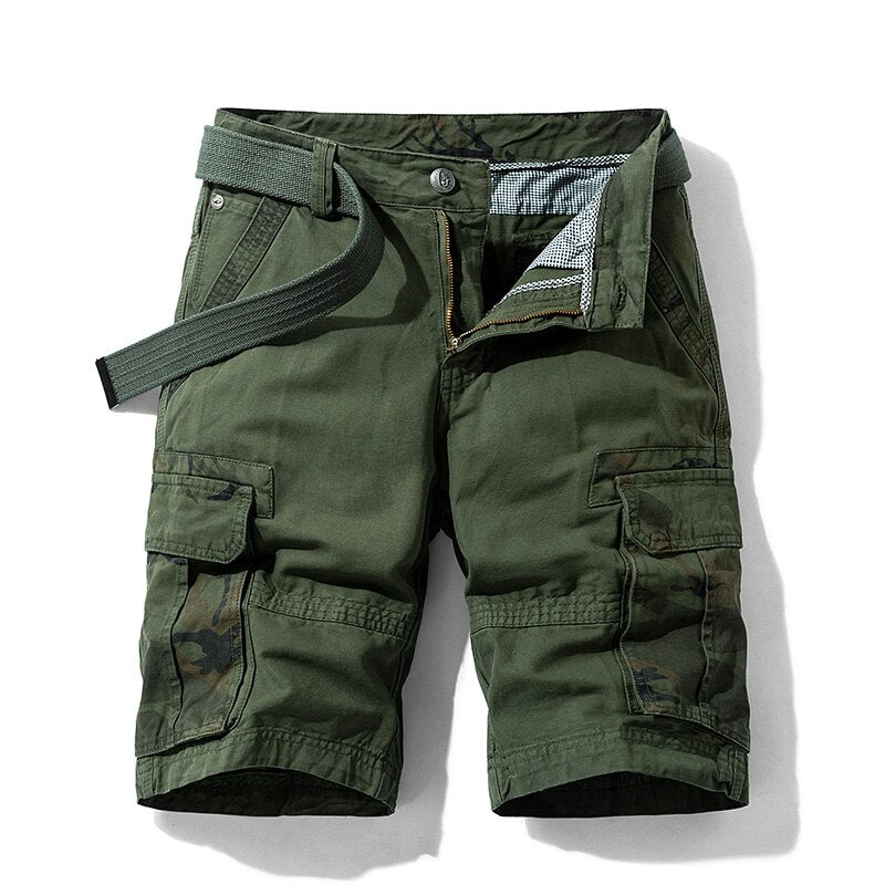 2023 New High Quality Men Camo Pattern Illustrated Cargo Shorts Men's Summer Casual Loose Pocket Pants without Belt