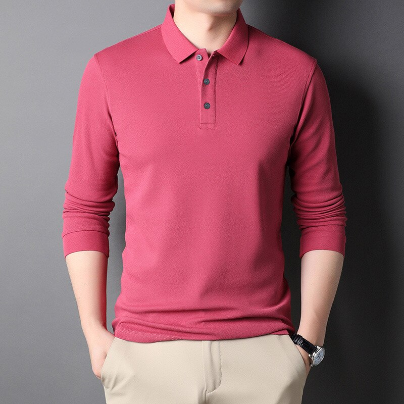 New Fashion Solid Men Polo Shirt Long Sleeve Spring Casual Tee White Collar Shirt Korean Style Male Polo Shirt Luxury Clothing