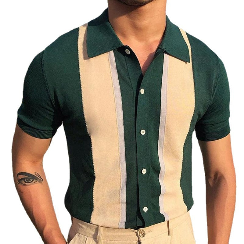 2023 Summer Polo Men SHORT sleeve Polo Bussiness T-shirt High Quality Luxury Streetwear Casual Knit Stripe Breathable