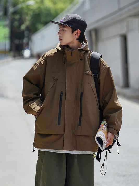 Outdoor Charge long Coat Men's Autumn Tide Brand Work Jacket Loose winter Military jackets Green Boys' Mountain Hooded Top