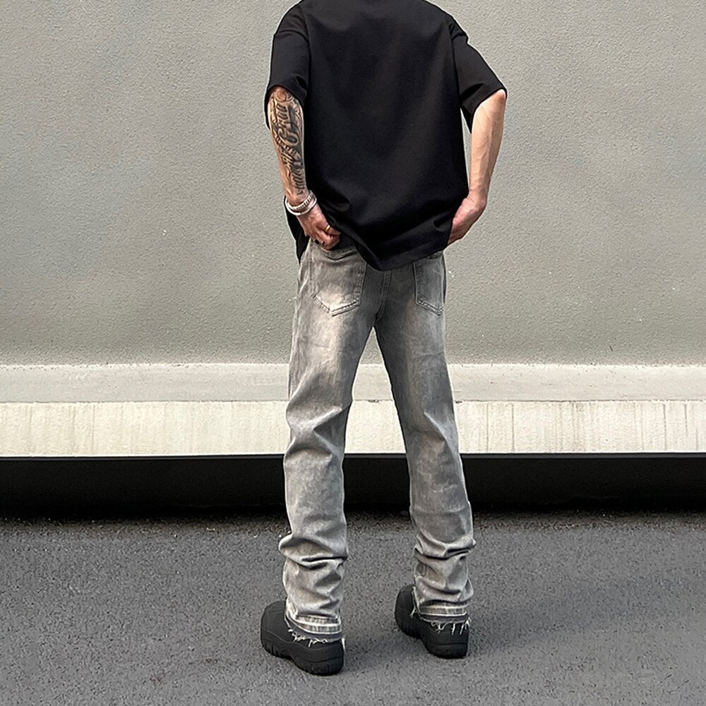 Skinny Jeans Men Gray Summer High Street Pantalones Hombre Simple Slim Trousers Streetwear Vintage Fit Autumn Y2k Denim Pants