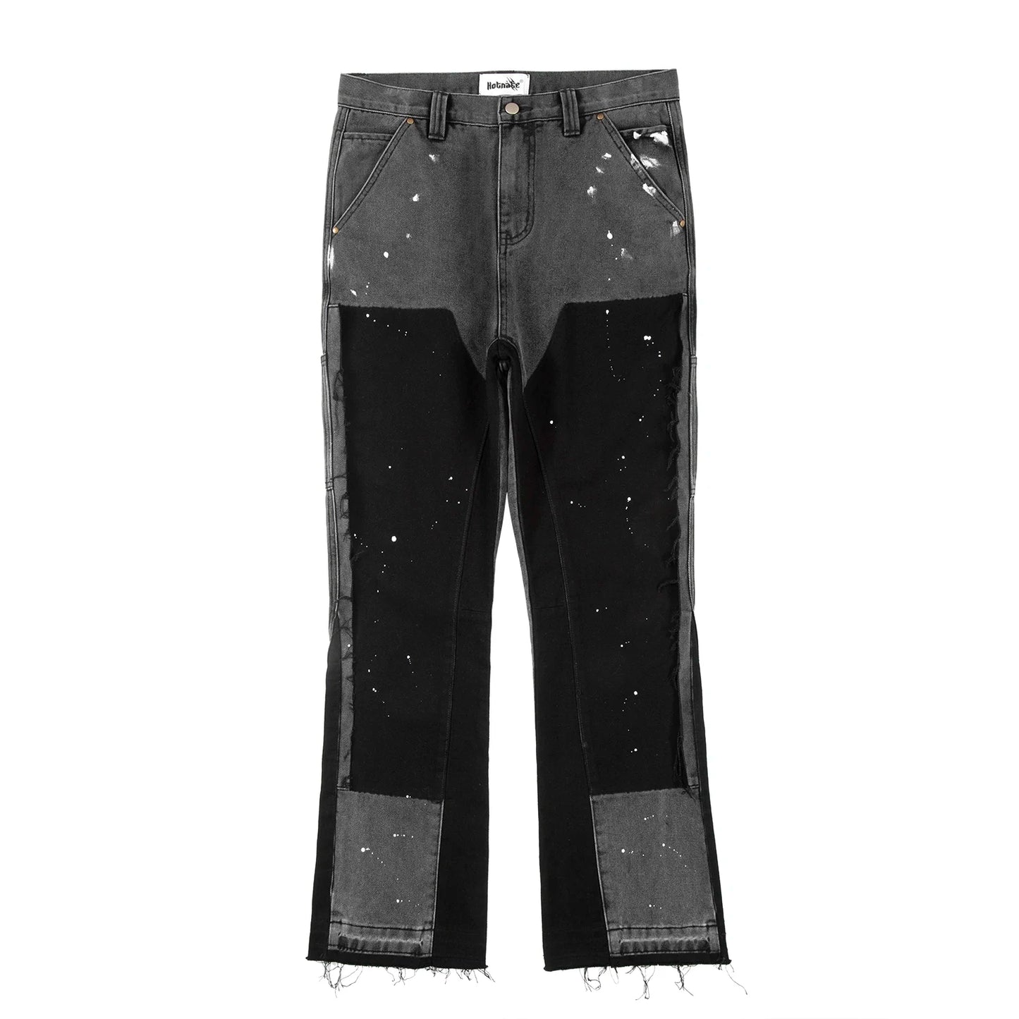 FORUWISH  -  High Street Spliced Speckled Ink Micro Flare Pants for Men Cleanfit Casual Washed Baggy Straight Denim Trousers Y2K Jeans