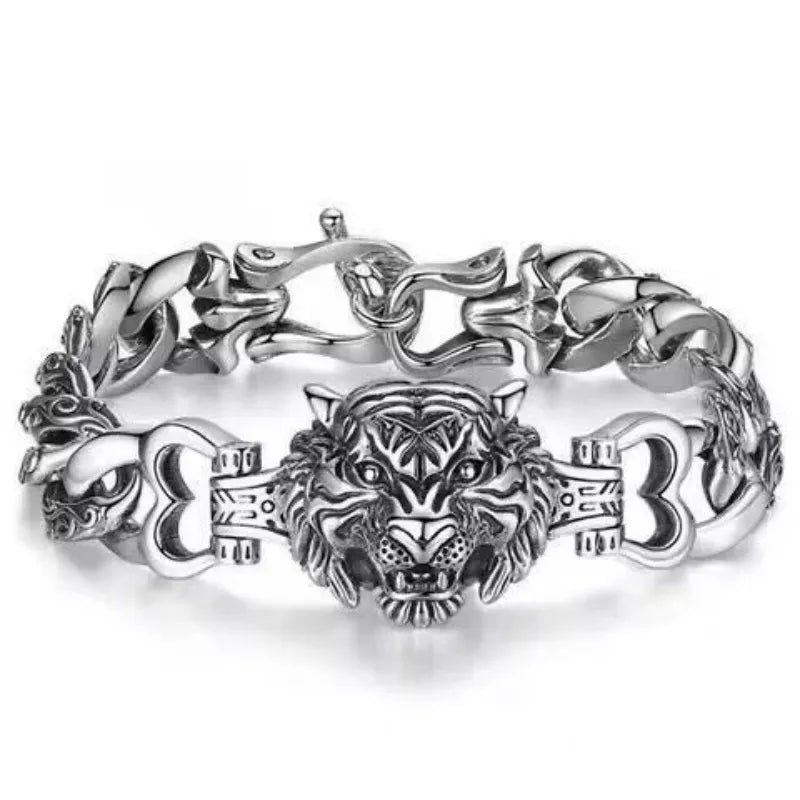 Vintage Domineering Beast Tiger Head Bracelet Charm for Men Fashion Motorcycle Party Rider Jewelry Gift