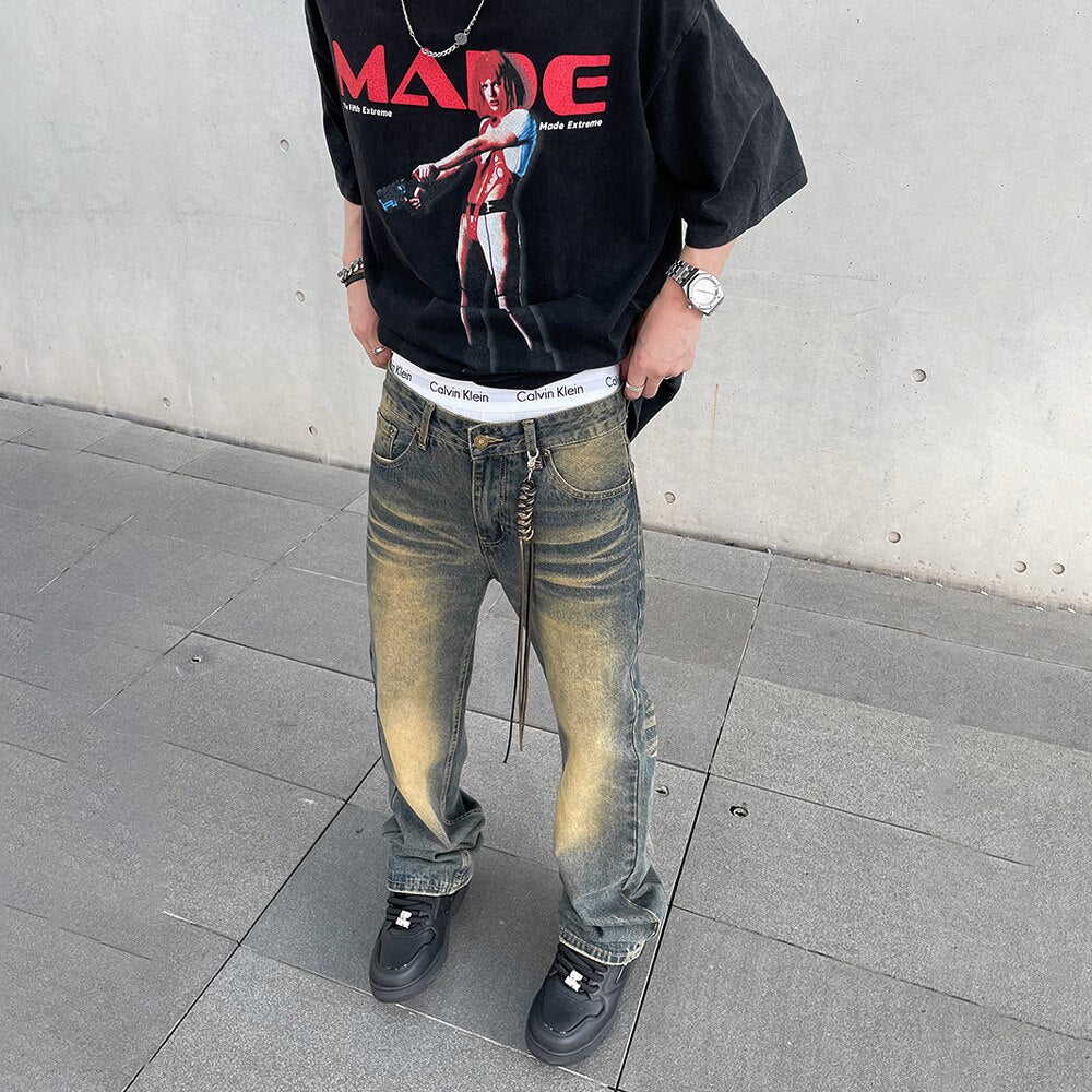 Flared Jeans for Men Baggy Wide Leg Street Vintage Designer Summer Streetwear Trousers Autumn Fashion Y2k Original Denim Pants