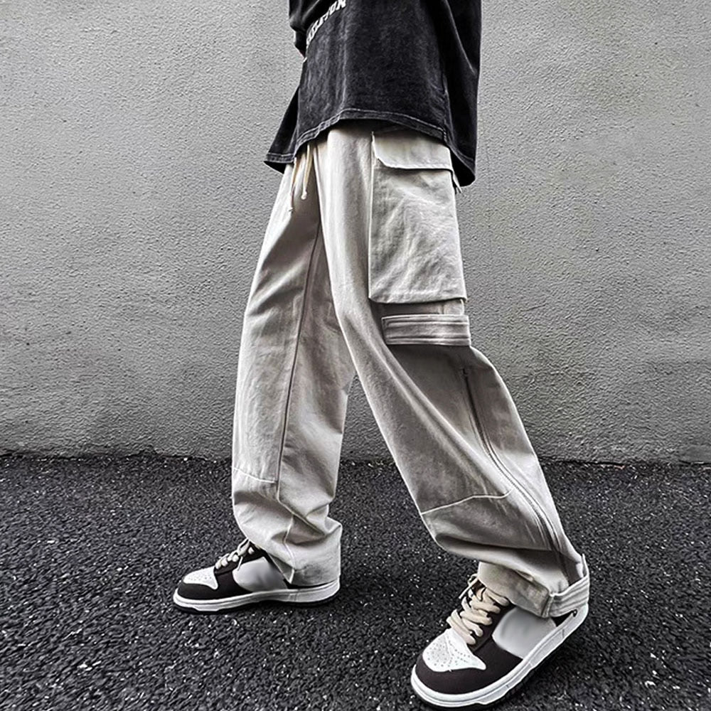 Men's White Y2K Cargo Pants Trousers Pocket Zipper Techwear Baggy Wide Leg Pants Overalls Streetwear Hip Hop bomber Sweatpants