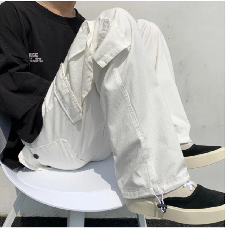 Casual Pants Men's Fashion Loose Thin Straight Wide Leg Pants Women Streetwear Hip-hop Pocket Cargo Pants Mens Clothes