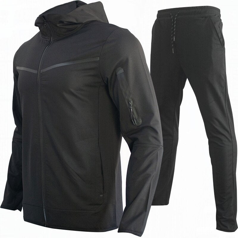 2023 Men Tracksuits 2 Piece Set Black Sports Suit Jogging Men New Brand Designer Style Tech Sweatpants Black Techwear Polyester