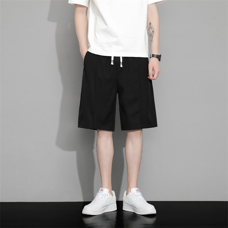 2023 Summer New Men's Thin Casual Shorts Ice Silk Breathable Business Korean Fashion Short Pants White Drawstring Design Male