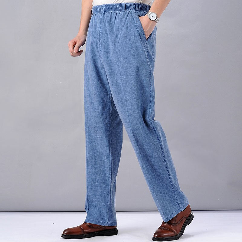 Men's Linen Pants High Waist Lightweight Summer Pants Men 2023 Thin Clothing Loose Cotton Trouser Elastic Band Work Vintage Pant