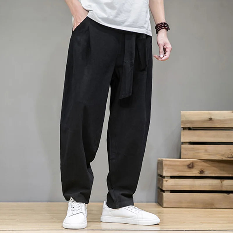 FORUWISH  -  Spring Cotton Linen Pants Men Elastic Waist Casual Harem Pant Loose Sweatpants Traditional Chinese Trousers pantalons homme