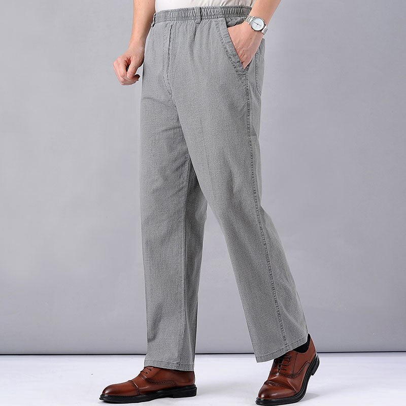 Men's Linen Pants High Waist Lightweight Summer Pants Men 2023 Thin Clothing Loose Cotton Trouser Elastic Band Work Vintage Pant