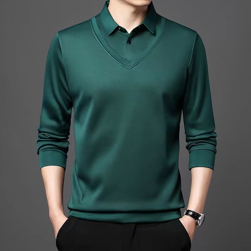 Business Casual Thin Slim Men Polo Shirt Spring Autumn New Button Lapel Striped Long Sleeve 2022 Fashion Korean Clothing Tops