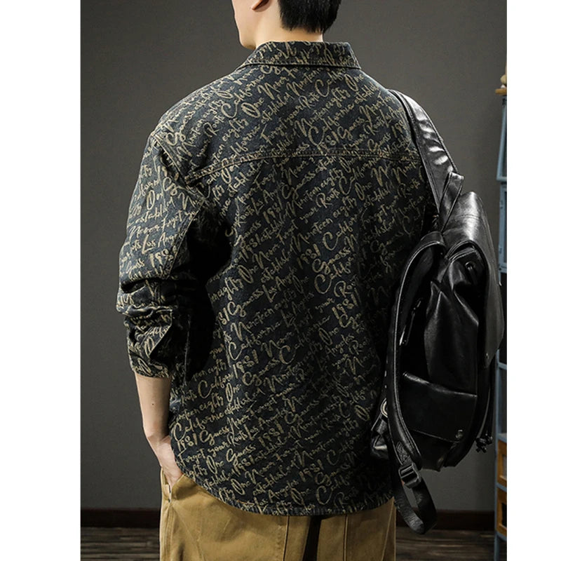 Spring and Autumn New Jacquard Denim Shirt Men Washed Lapel Coat Thin Casual Shirt Jacket Trend