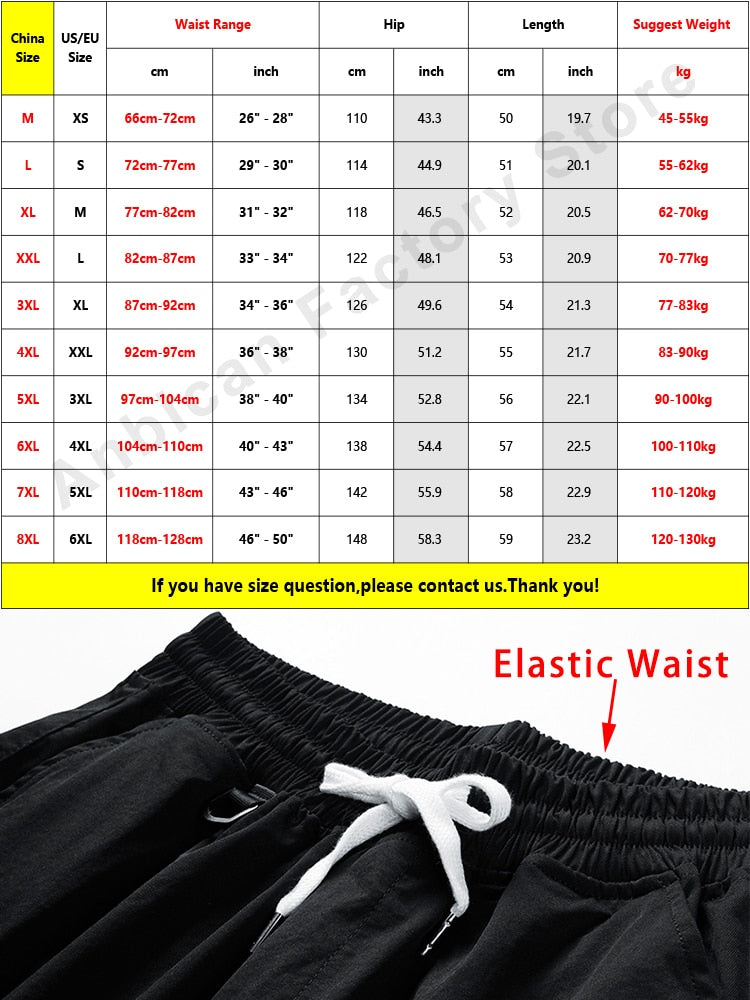 Summer Cargo Shorts Men New Multi-Pockets Hip Hop Streetwear Baggy Jogger Shorts Male Casual Beach Shorts Plus Size 8XL