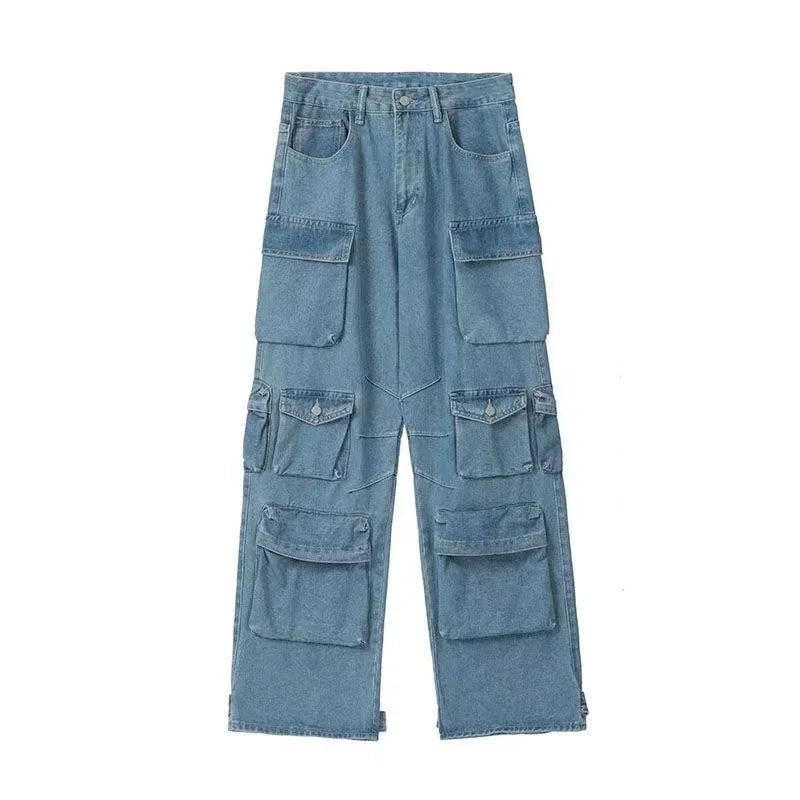 FORUWISH  -  Y2K American retro new washed heavy multi-pocket overalls jeans ladies pants Harajuku Punk Gothic baggy jeans wide-leg pants