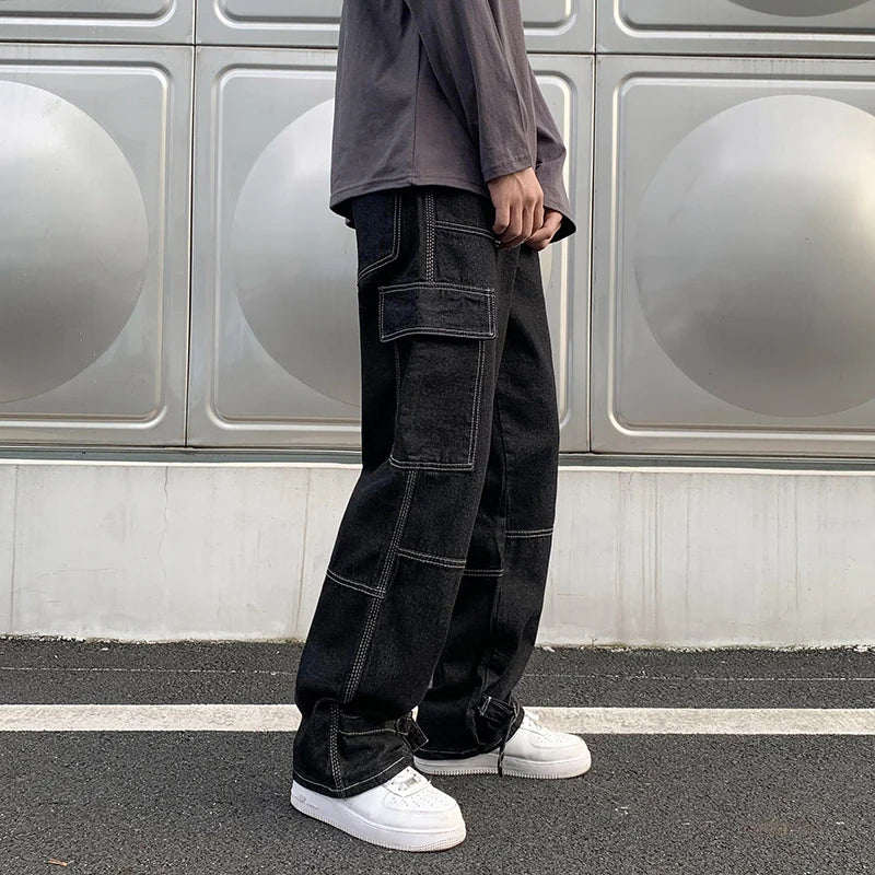 FORUWISH  -  Men Wide Leg Jeans Hip Hop Casual Men's Straight Baggy Denim Pants Streetwear Skateboard Pant Neutral Trousers Plus Size S-5XL