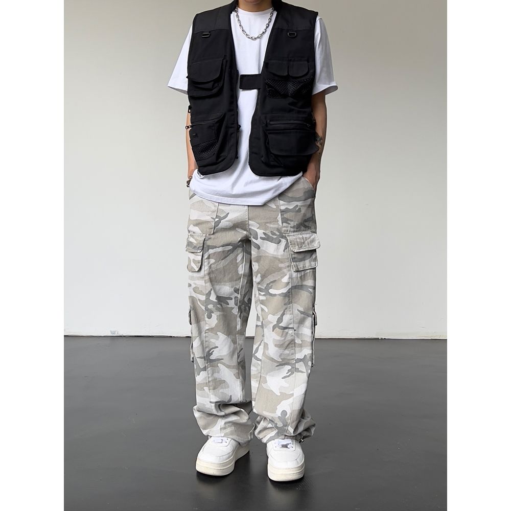 Streetwear Fashion Men Camouflage Cargo Pants Multi-pocket Hip Hop Male Clothing Loose Sports Aesthetic Tactical Wide Trousers