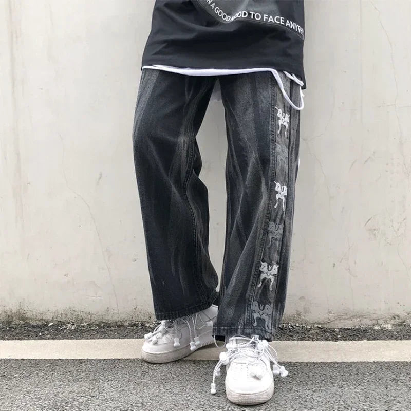 Trousers Hip Hop Straight Men's Jeans Tie Dye Graphic Man Cowboy Pants Y2k Streetwear Baggy 2024 Korean Autumn Harajuku Summer