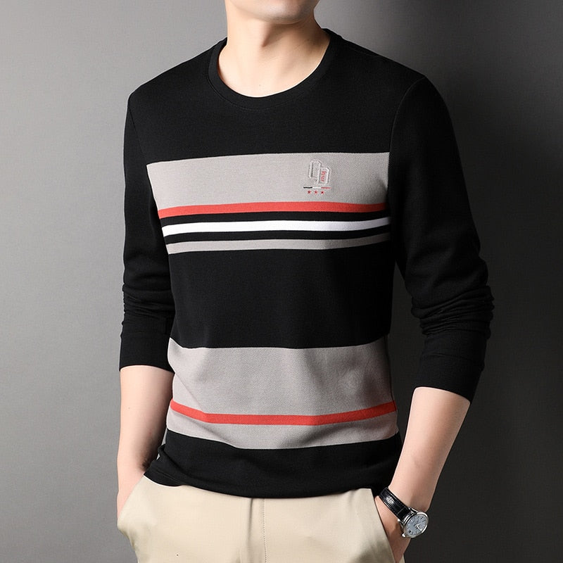 Top Grade Designer Luxury Fashion Brand t Shirt For Mens New 2023 Striped Long Sleeve Soft Korean Tops Casual Men Clothing