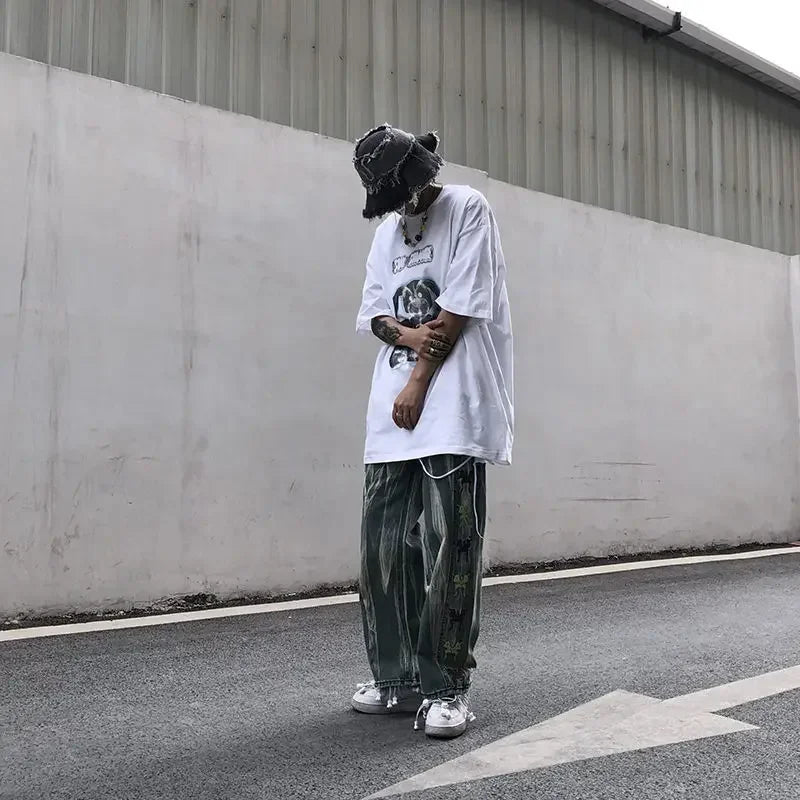 Trousers Hip Hop Straight Men's Jeans Tie Dye Graphic Man Cowboy Pants Y2k Streetwear Baggy 2024 Korean Autumn Harajuku Summer