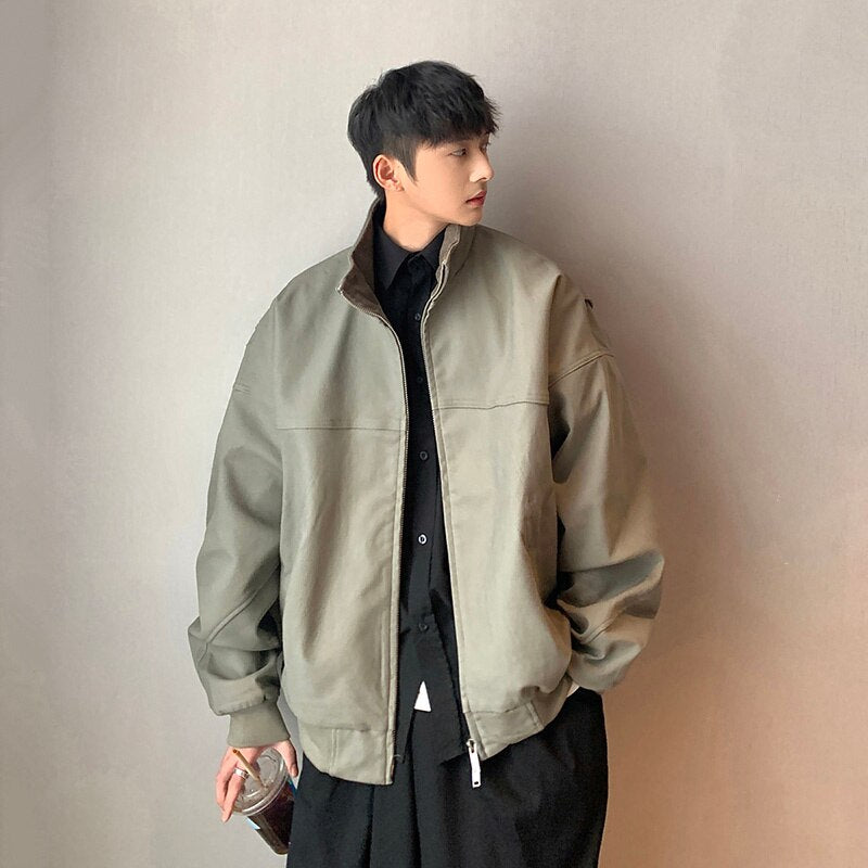 Cotton coat men's autumn loose fashion wash top trend ins casual pilot jacket