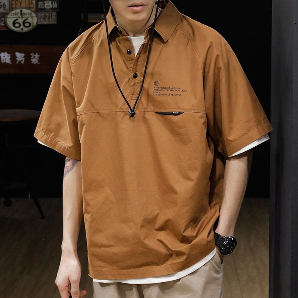 Summer 2023 Retro Men's Short Sleeves Plus Size American Trend Loose Half Sleeves Lapel Casual Polo Shirt Men's T-shirt