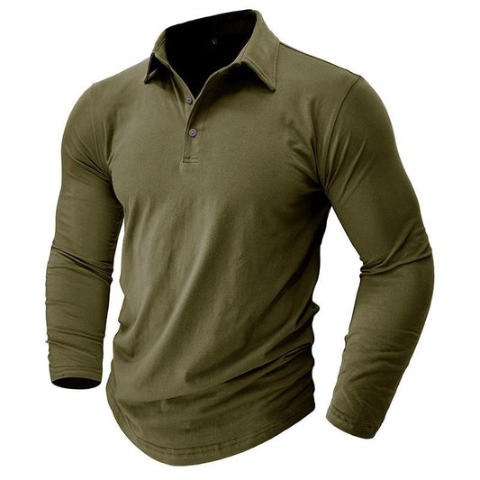 Classic Solid Color Cotton Polo Shirt Mens Fall Casual Buttoned Collar Long Sleeve Polo T-shirts Fashion Elastic Slim Fit Polo