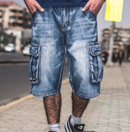 Plus Size Mens Loose Baggy Denim Shorts Fashion Streetwear Hip Hop Skateboard Cargo Jeans Short for Male Straight Short Pants