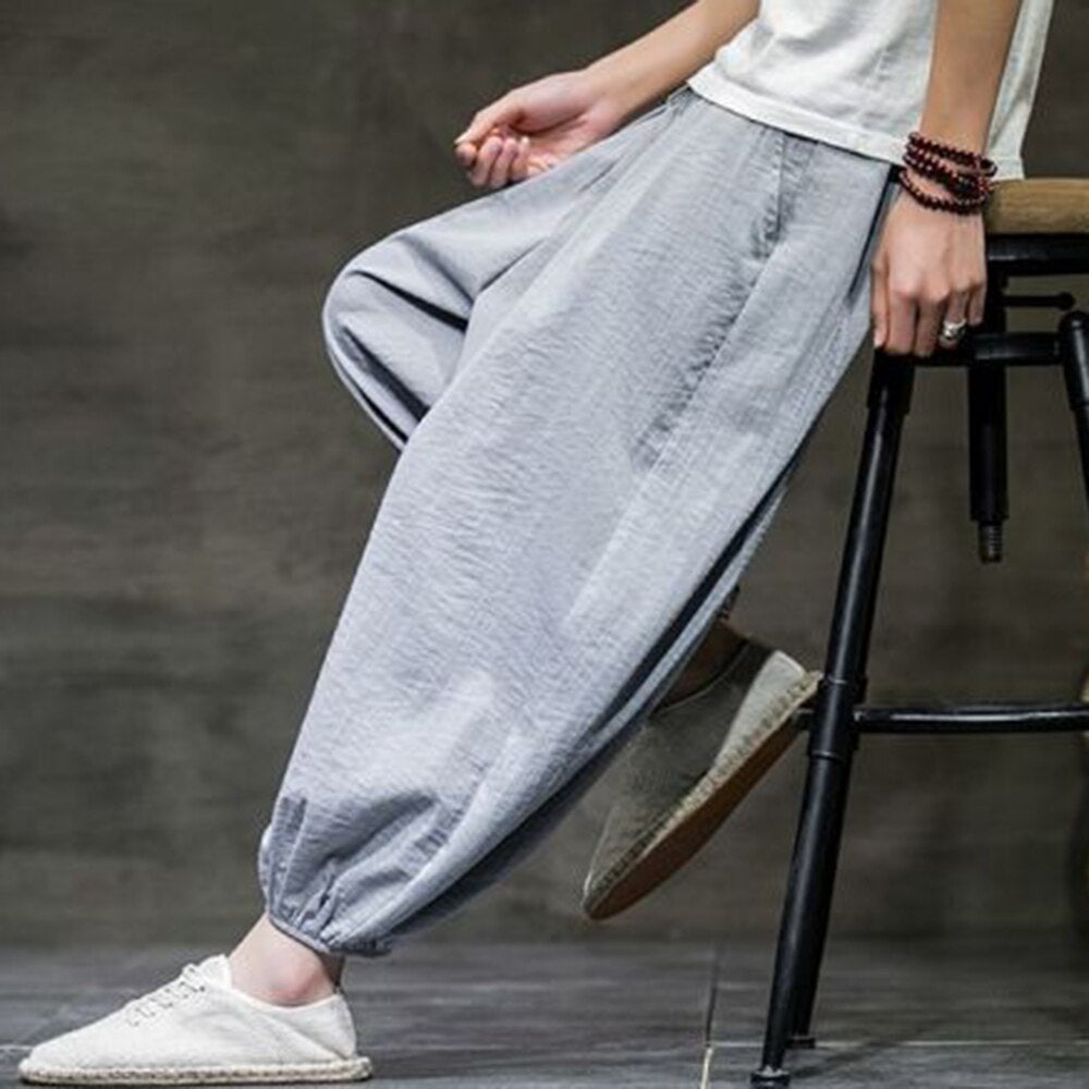 Men Harajuku Harem Pants 2023 Mens Summer Cotton Linen Joggers Pants Male Vintage Chinese Style Sweatpants Fashions Size S-3XL