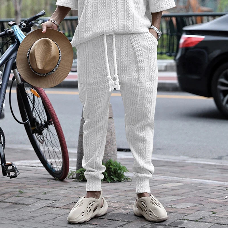 Spring and Autumn New Men's Casual Pants Loose Jacquard Knit Footband Men's Sports Pants