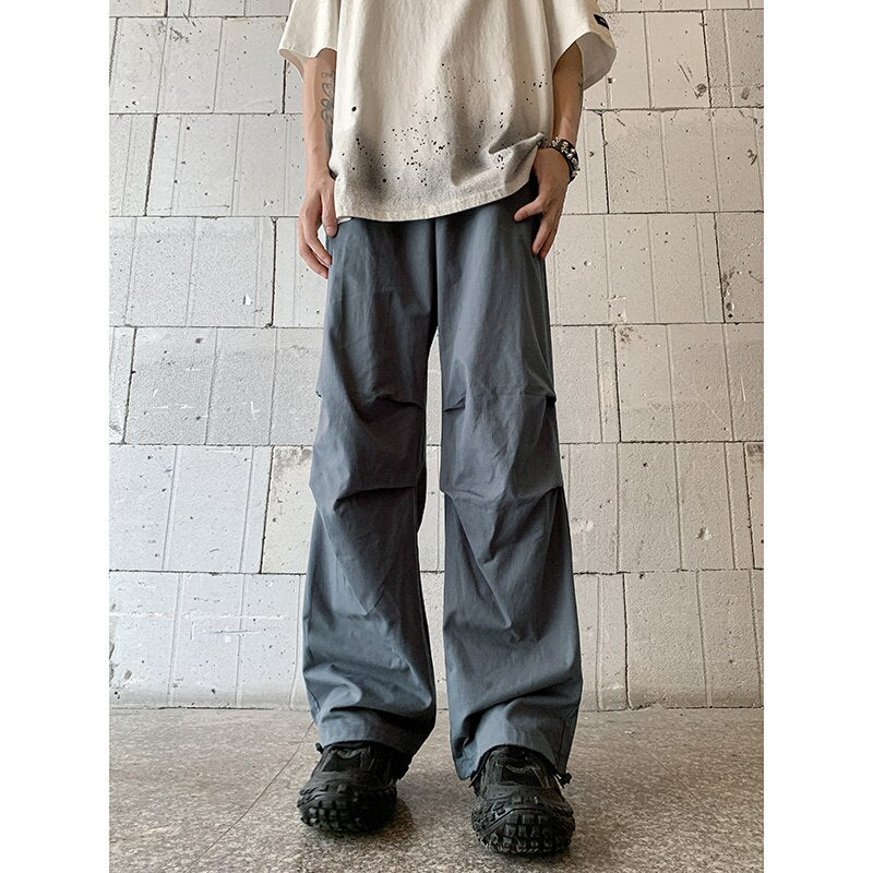 2023 Cargo pants men's summer functional wide leg rush pants senior feeling ruffian handsome loose straight tube casual pants