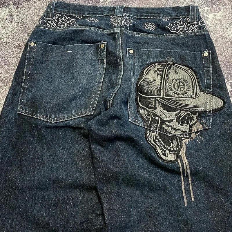 FOURWISH  -  American High Street Fashion Brand Retro Skull Killer Baggy Jeans Women's Y2K New Harajuku Hip-hop Punk Rock Gothic Wide Pants