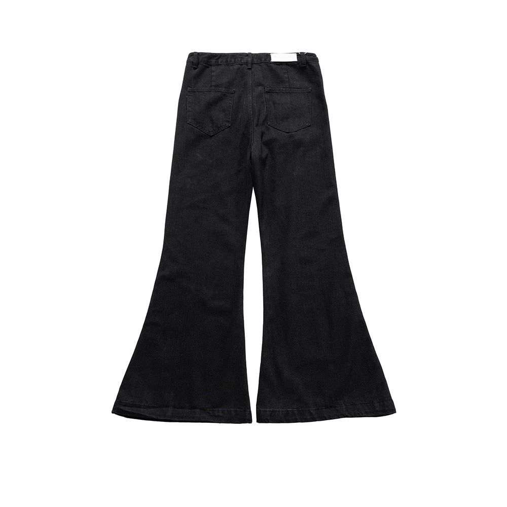 Y2K Style Wide Leg Black Vintage Jeans Flare Pants Men's Harajuku Solid Streetwear Baggy Casual Denim Trousers Oversized