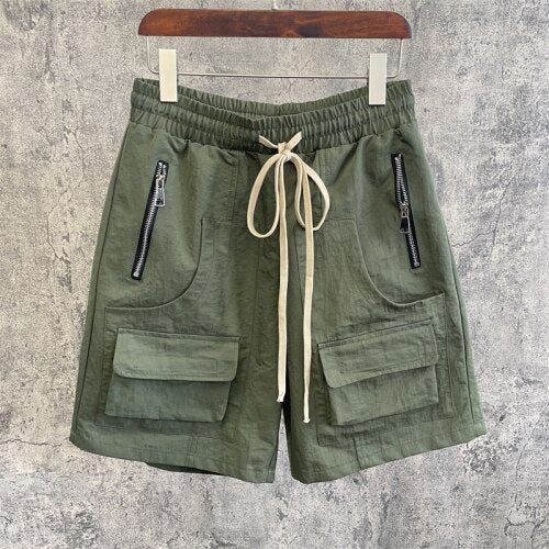 Summer Oversized Zipper Multi-pocket Functional Cargo Shorts High Street Fashionable Five-point Men's Overalls Straight Baggy