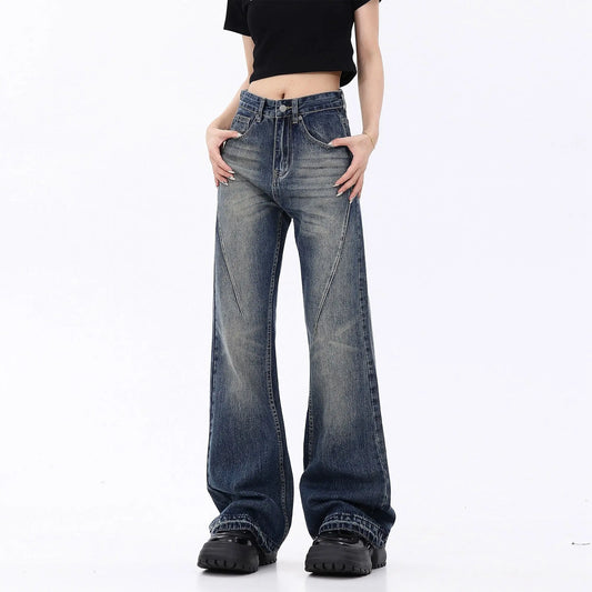 American High Street Washed Jeans Men's and Women's Loose Straight Tube Vibe Style Pants Micro Ragged Pants Streetwear