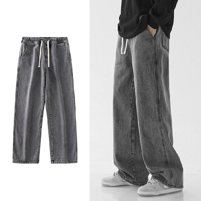 2023 Spring Summer New Men Oversized Baggy Jeans Trend Ins Straight Loose Elastic Waist Casual Streetwear Wide Leg Trousers Male