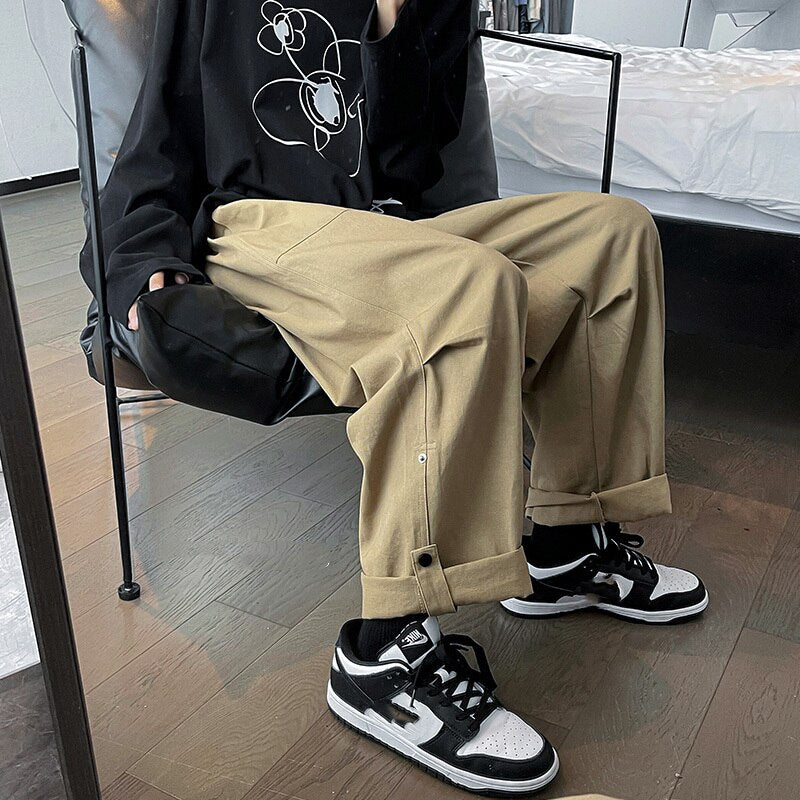 Wide Leg Mens Loose Pants Oversized Casual Fashion Streetwear Vintage Cargo Straight Trousers