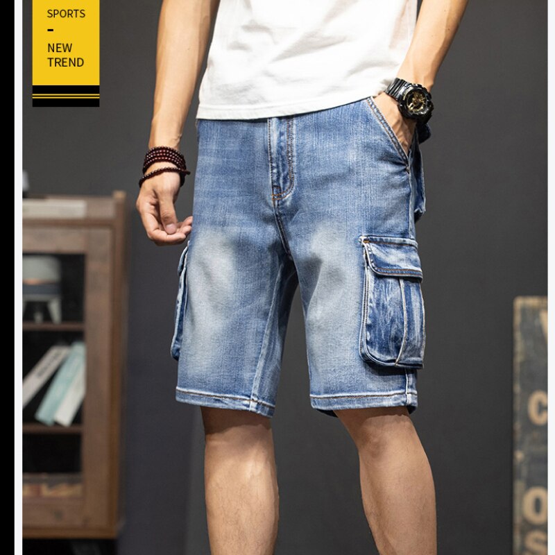 Men's Denim Shorts Cargo Multi-Pocket Five-Point Jeans Shorts Fat Large Size Denim Shorts Summer Casual  Loose Men Clothing