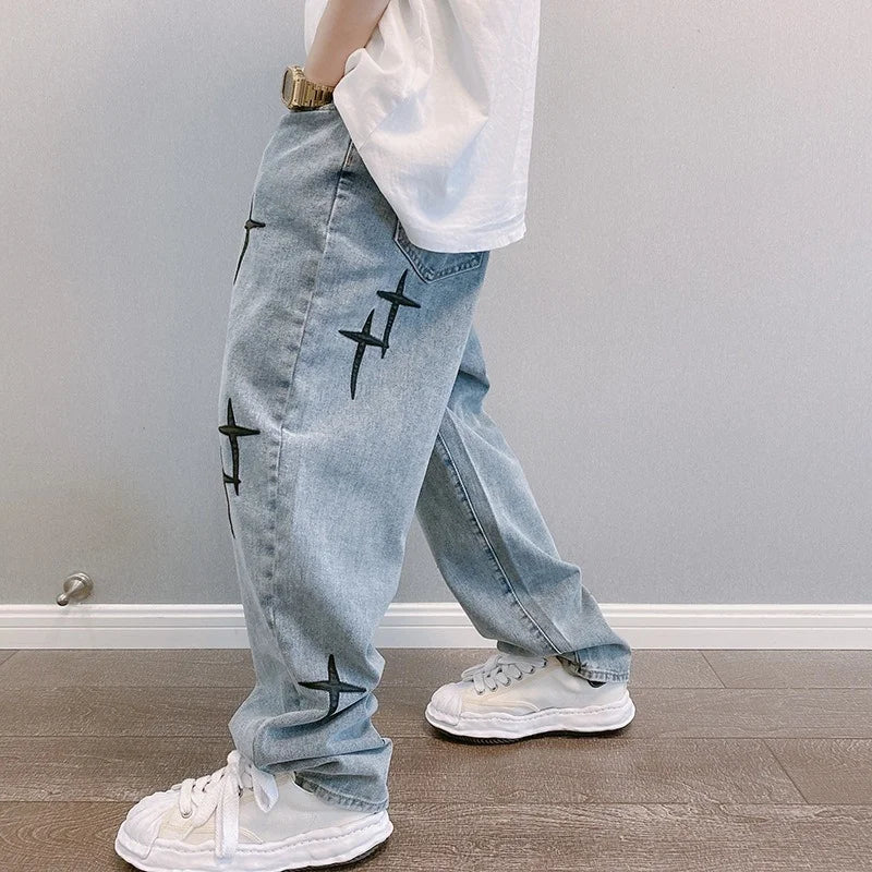 Wide Leg Cargo Pants Streetwear Baggy men Jeans Spring Autumn Men Korean Fashion Loose Straight Male Brand Clothing Black