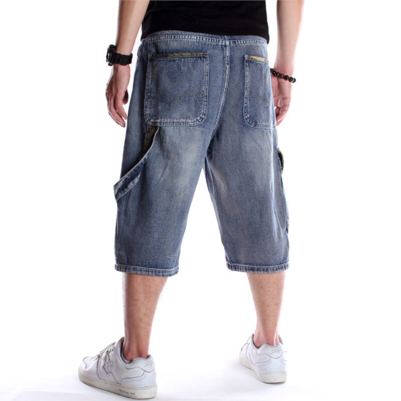 Summer Men's Loose Multi Pockets Cargo Denim Shorts Hip Hop Wide Leg Jeans Street Skateboarding Capris Shorts Plus Size 44 46